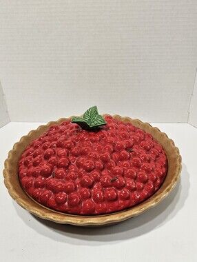 Vtg 90's Treasure Craft Cherry Pie, Pie Holder 13in